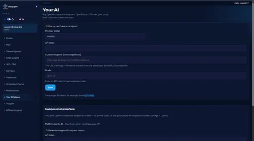 Your AI tokens: provider and model