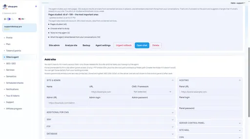 Sites & agent: adding a site