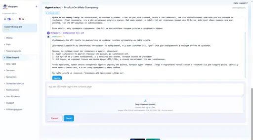 Sites & agent: chat with the AI agent