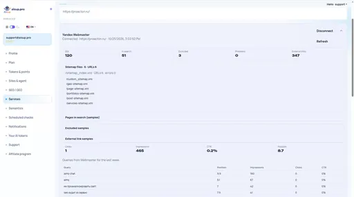 Services: Yandex Webmaster