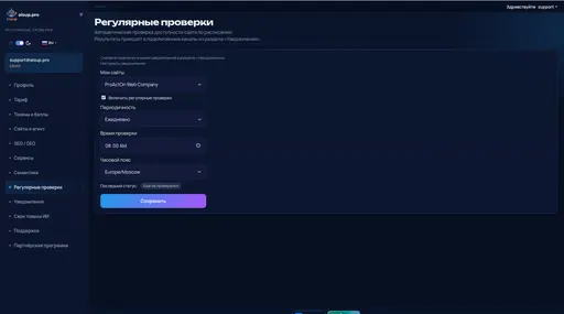 Регулярные проверки: настройки